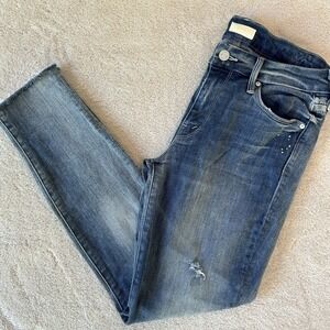 Mother Sz 25 The Looker Ankle Fray Jeans Blue Skinny Slim Stretch Double Time